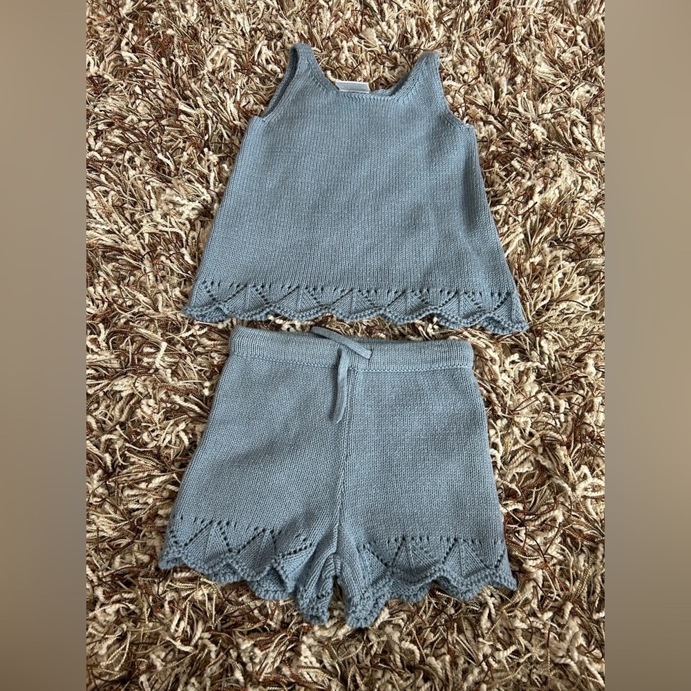 Little Co. Blue Knit Sweater Shorts and Tank Set